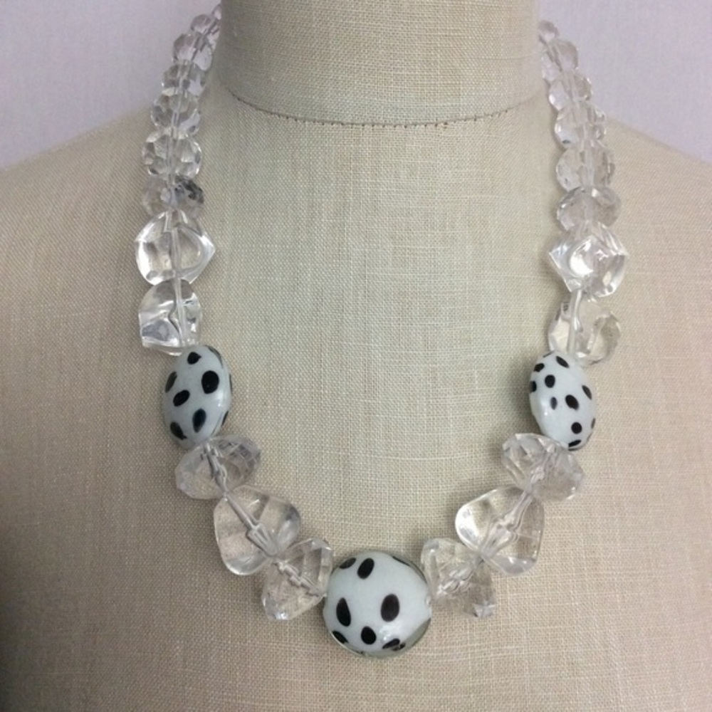 Vintage Lucite Clear Polka Dot Bead Necklace 23